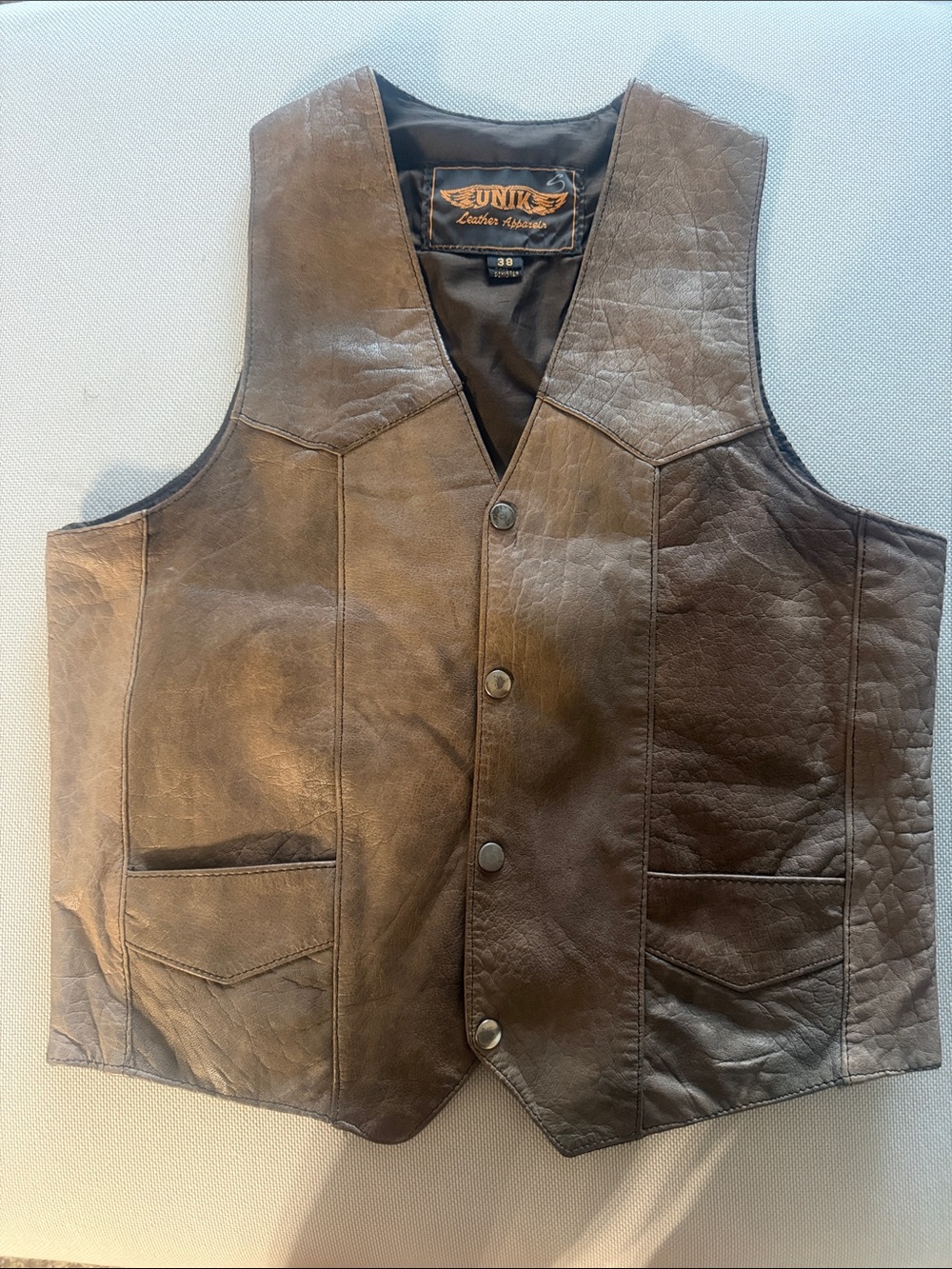 Unik Brown Leather Vest with Front Snap Buttons